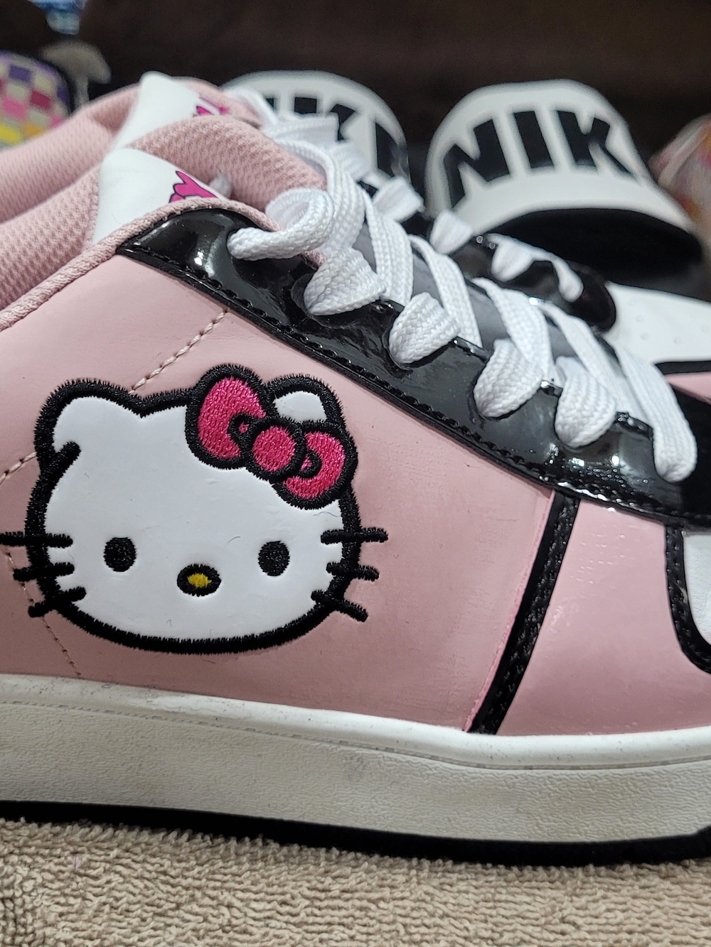 Hello Kitty Pink White and Black Womens Sneakers with Bow Detail